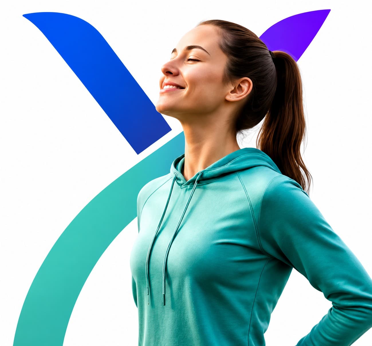 Mujer respirando al aire libre, con el isotipo de Xanlea integrado